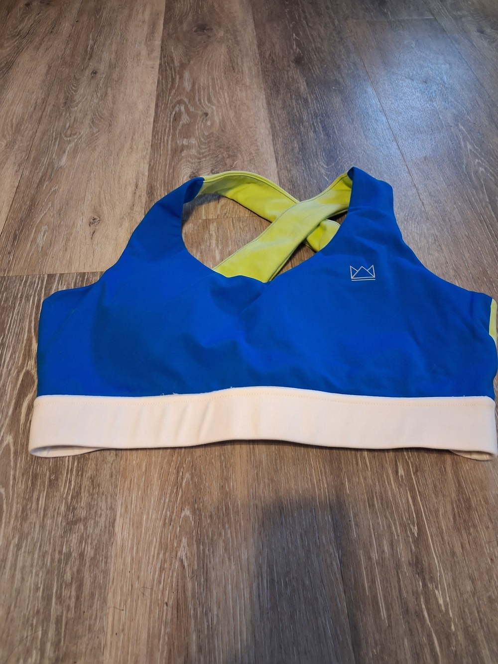 Crisscross Active Sports Bra in Blue & Lime with White Band